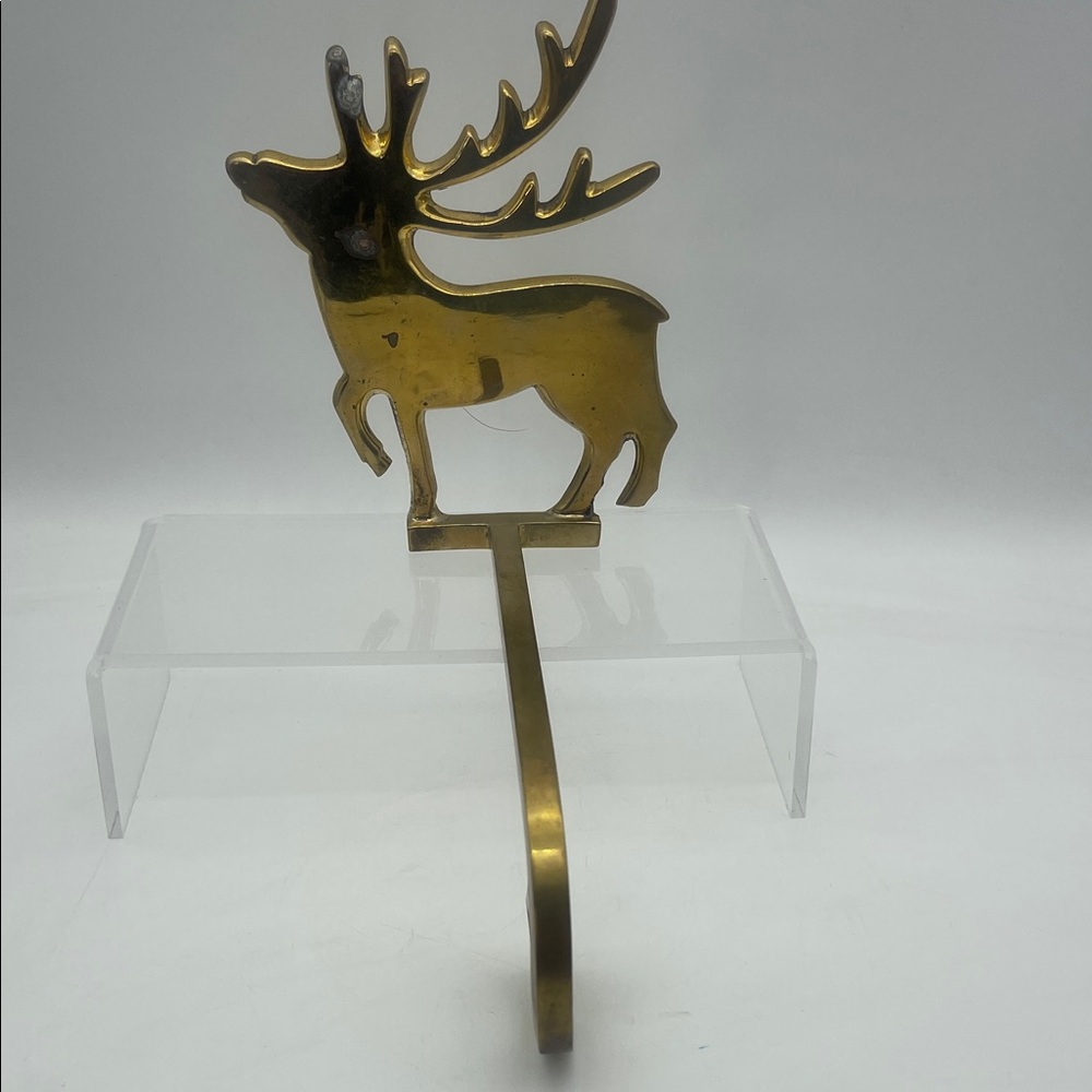 Vintage Solid Brass Reindeer Stocking Holder Christmas Mantel Deer Holiday